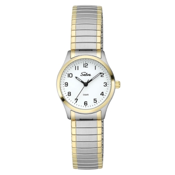 SELVA Damen Quarz Armbanduhr mit Edelstahlzugband bicolor, Zifferblatt weiß Ø 27mm