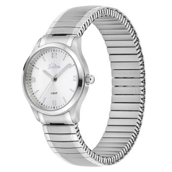 SELVA Damen Quarz Armbanduhr mit Zugband Zifferblatt silber Ø 27mm