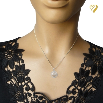 Preview: Anhänger 18,8mm Baum des Lebens Rand mit Zirkonias poliert Silber 925