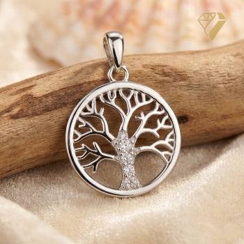 Preview: Anhänger 15,8mm Baum des Lebens mit Zirkonias poliert Silber 925