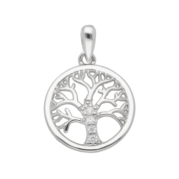 Anhänger 15,8mm Baum des Lebens mit Zirkonias poliert Silber 925