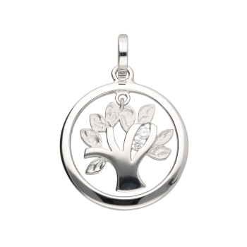 Anhänger 17mm Baum des Lebens mit Zirkonias poliert mattiert Silber 925