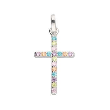 Anhänger 20,8x12mm Kreuz mit Zirkonias farbig Silber 925