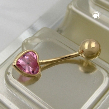 Preview: Bauchnabelpiercing Banana 20x6mm Zirkonia-Herz pink 14Kt GOLD