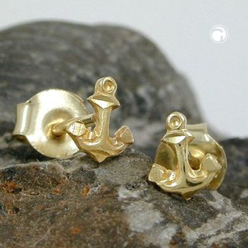 Preview: Ohrstecker Ohrring 5x4mm kleiner Anker 9Kt GOLD