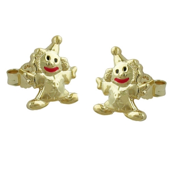 Ohrstecker Ohrring 8x6mm Clown glänzend farbig lackiert 9Kt GOLD