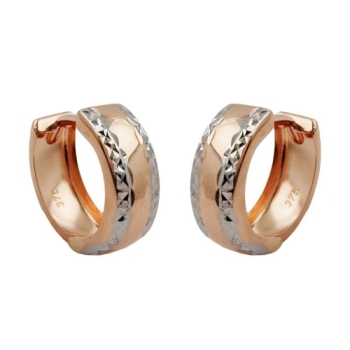 Creole 12x5mm Klappscharnier bicolor rhodiniert diamantiert 9Kt Rotgold