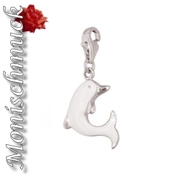 Anhänger Charm 925 Silber Delfin weiss