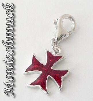 Anhänger Charm 925 Silber Kreuz dunkelrot