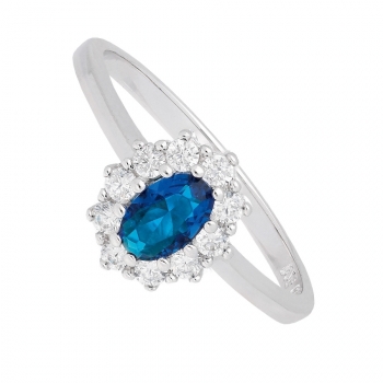 Ring Zirkonia blau weiss Silber 925 Ringgröße 54