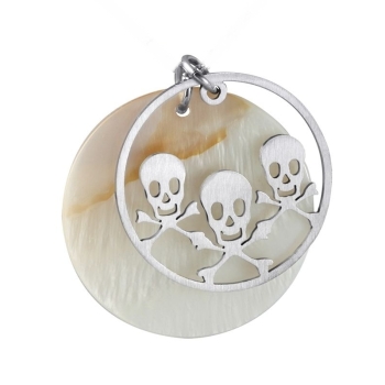 Anhänger Totenkopf zweiteilig 40mm aus Perlmutt und Edelstahl