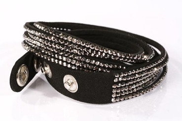 Armband schwarzes Velourleder Kristall Jet-Hematite