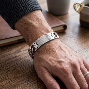 Preview: Armband Panzerkette mit Platte 46x20mm Edelstahl