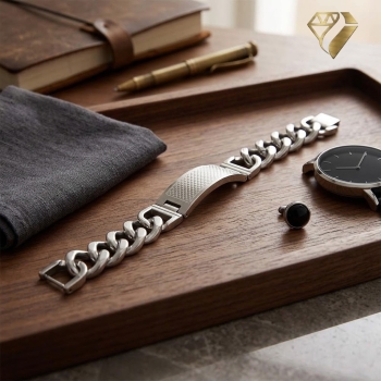 Preview: Armband Panzerkette mit Platte 46x20mm Edelstahl