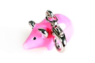 Anhänger Charm mit Karabinerverschluss und Schweinchenmotiv rosa