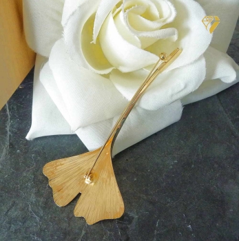 Brosche 64mm Ginkgoblatt 14Kt 585 GOLD
