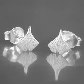 Ohrstecker Ohrring 7mm Ginkgoblatt matt Silber 925