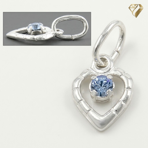Preview: Anhänger 8x6mm Herz mit Glasstein hellblau Silber 925