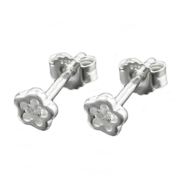 Ohrstecker Ohrring 5mm Kinderohrring Blume mit Zirkonia Silber 925