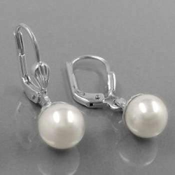 Ohrbrisur Ohrhänger Ohrringe 24x7,5mm Hänger mit Imitat-Perle Silber 925
