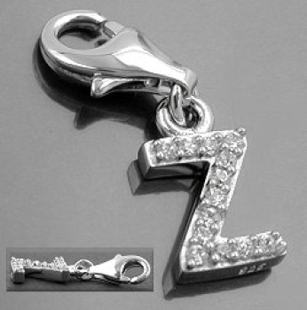 Anhänger 12x6mm Charm Buchstabe Z mit Zirkonias glänzend rhodiniert Silber 925