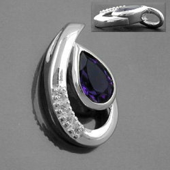 Anhänger 18x10mm Amethyst mit 4 Zirkonias glänzend Silber 925