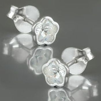 Stecker, 5mm Blume Zirkonia, Silber 925