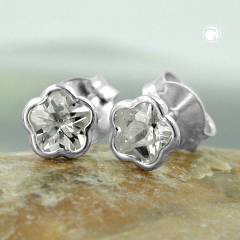 Stecker, 5mm Blume Zirkonia, Silber 925