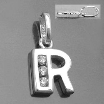 Anhänger 8x7mm Buchstabe R glänzend mit Zirkonias Silber 925