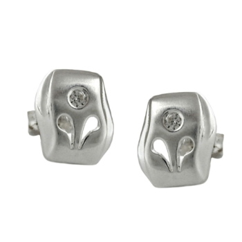 Ohrstecker Ohrring 9x8mm matt glänzend mit Zirkonia Silber 925