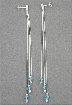 Ohrstecker 3 Kettchen mit Stein aqua 925 Silber