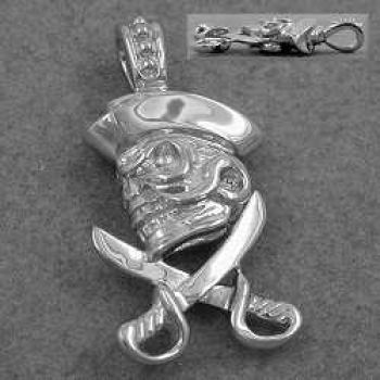 Anhänger 25x12mm Totenkopf mit Piratenhut Silber 925