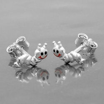 Ohrstecker Ohrring 8x3mm Kinderohrring kleiner Wurm matt-glänzend Silber 925