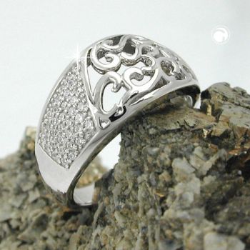 Ring 10mm mit Zirkonias glänzend rhodiniert Silber 925 Ringgröße 56