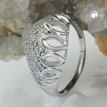 Ring 13mm mit vielen Zirkonias glänzend rhodiniert Silber 925 Ringgröße 52