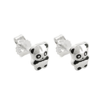 Ohrstecker Ohrring 6x5mm kleiner Pandabär glänzend schwarz lackiert Silber 925