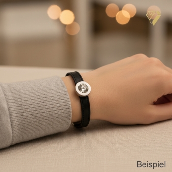 Preview: Armband Leder schwarz Edelstahl mit Kristall Stein nach Wahl