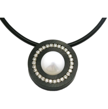 Anhänger Edelstahl black 22mm mit Kristall Elements oder Süßwasserperle nach Wahl