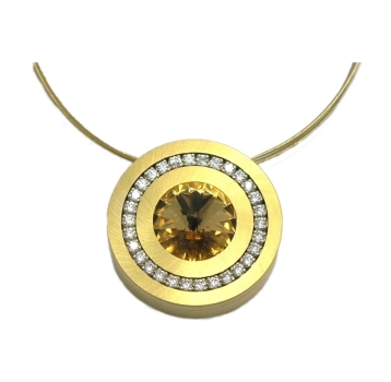 Anhänger Edelstahl vergoldet 22mm mit Kristall Elements nach Wahl