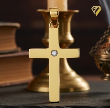 Preview: Anhänger Kreuz 14x19mm mit Diamant 0,03ct 14Kt 585 GOLD