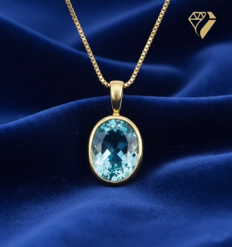 Preview: Einhänger 12x16mm Aquamarin oval 585 Gold