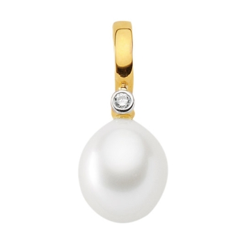 Anhänger Einhänger Süßwasserperle oval 11,2x9,7mm mit Diamant 0,03ct 14Kt GOLD