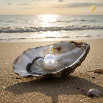 Preview: Anhänger Süßwasserperle oval 9,8x8,6mm mit Diamanten 0,06ct 14Kt GOLD