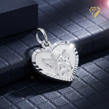 Preview: Anhänger Herz Medaille Amor Engel 333 Weissgold