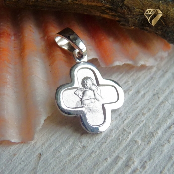 Preview: Anhänger Medaille Kreuz 11,5mm Engel Amour Silber 925