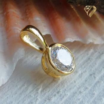 Preview: Anhänger 6mm Zirkonia weiß vergoldet Silber 925