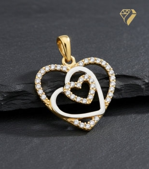Preview: Anhänger 3 Herzen bicolor 16mm mit Zirkonia 8Kt 333 GOLD