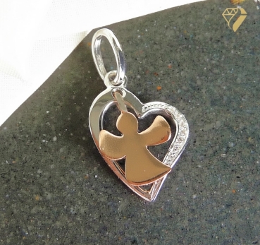 Preview: Anhänger Herz Engel Silber rose