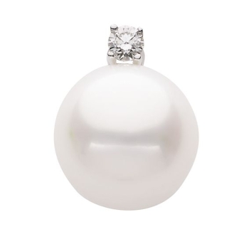 Anhänger Süßwasserzuchtperle 10mm mit Diamant 0,06ct 14Kt WEISSGOLD