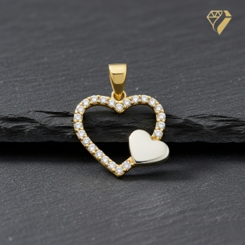 Preview: Anhänger 2 Herzen 14mm mit Zirkonia 8Kt 333 GOLD